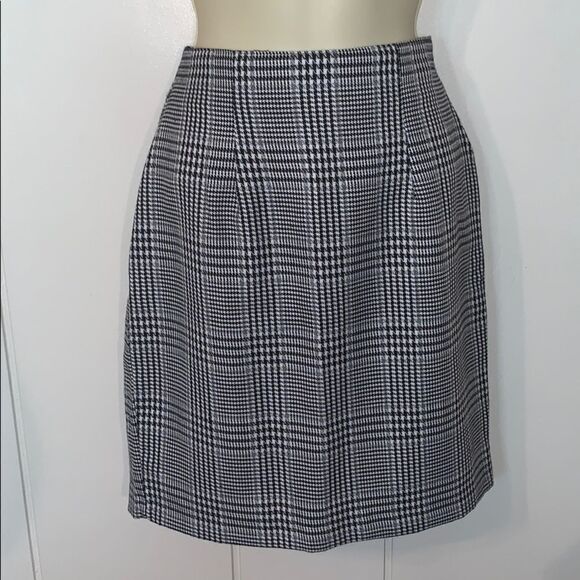 Vintage Dresses & Skirts - Vtg 80s/90s black & white plaid houndstooth skirt
